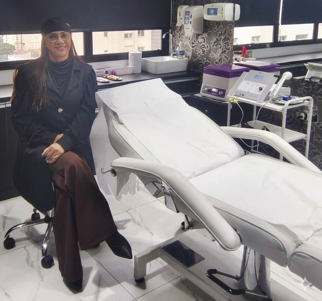 Dra. Cristiana Valente no ambiente da clínica Dra. Cristiana Valente Estética